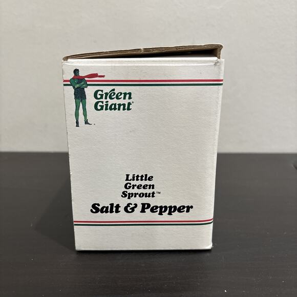 NEW IN BOX 1988 Green Giant “Little Green Sprout” Ceramic Salt & Pepper Shakers - Picture 3 of 10